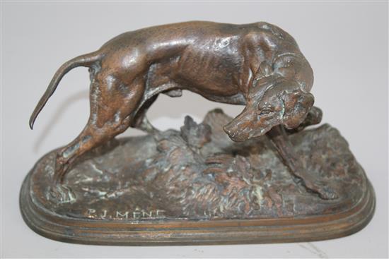 After P J Mene. A bronze model of a Pointer dog, 9in.